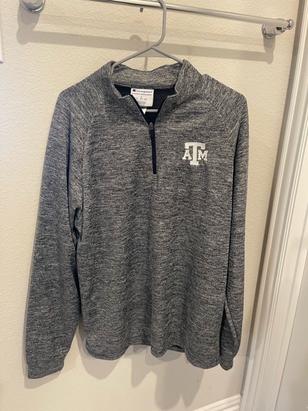 Champion Gray Heather Quarter-Zip Pullover with A&M Logo